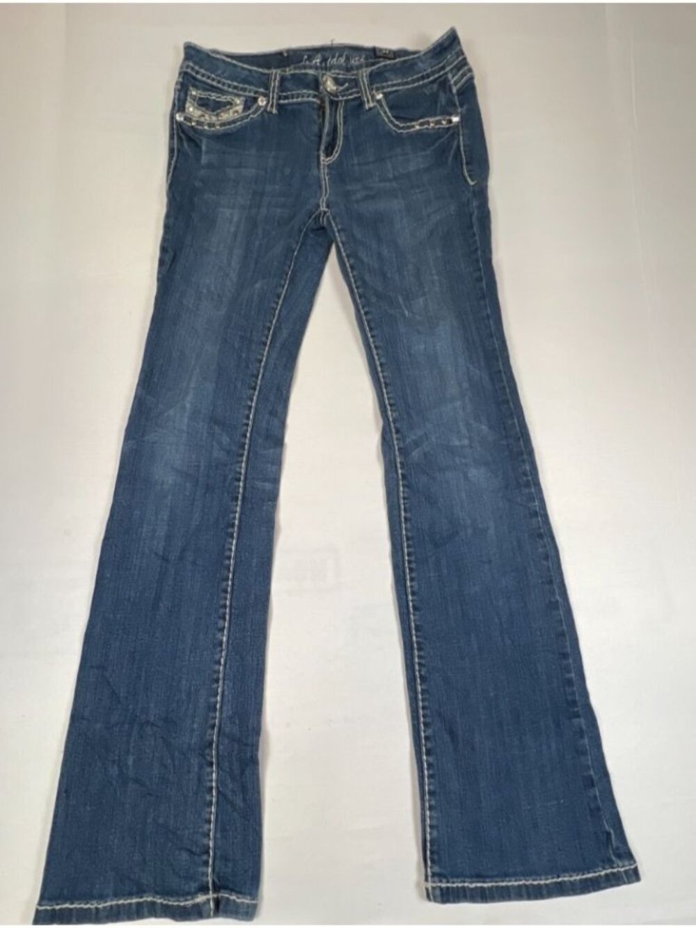 L.A. Idol USA Women's Jeans Size 31 Bootcut Embellished Pockets Blue Denim